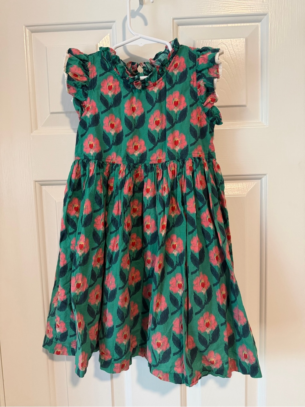 Pink Chicken Tulip Print Ruffle Sleeve Dress